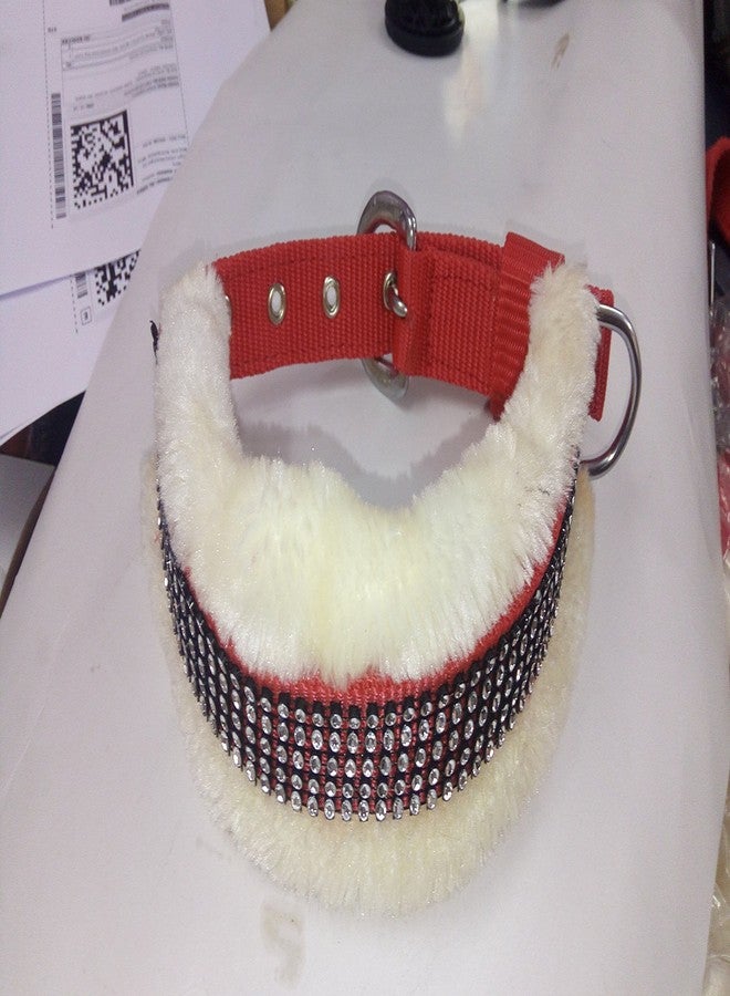 Skora and Stylish Nylon Sheepskin Fur Collar Embellished Dog Collar Charm (Red,Cream Combo Color)